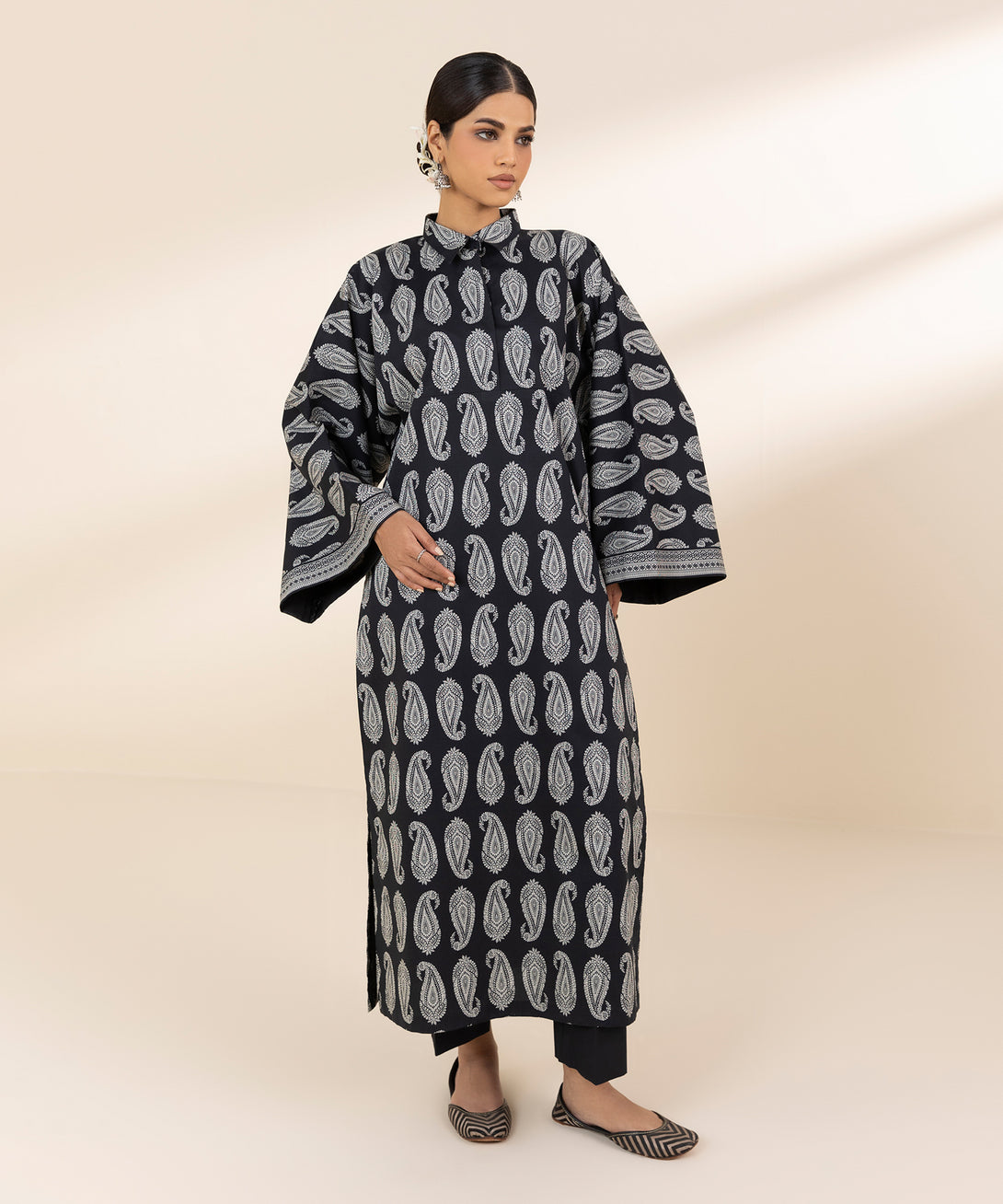 Women's Unstitched Lawn Printed Black Shirt