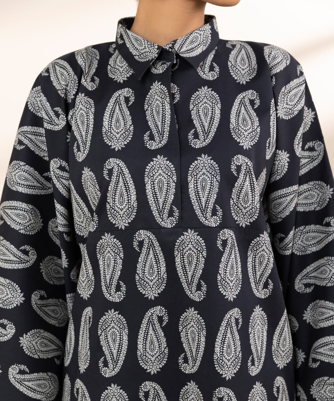 Women's Unstitched Lawn Printed Black Shirt