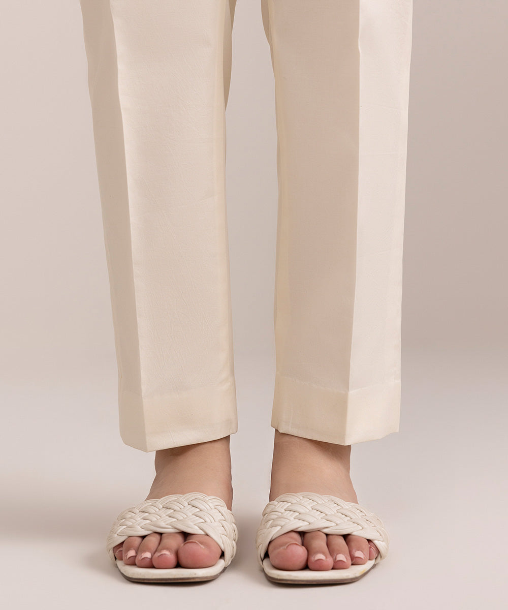 Women's Unstitched Cambric Off White Printed Trousers Fabric