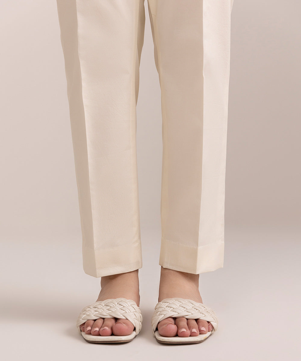 Women's Unstitched Cambric Printed Off White Trousers Fabric