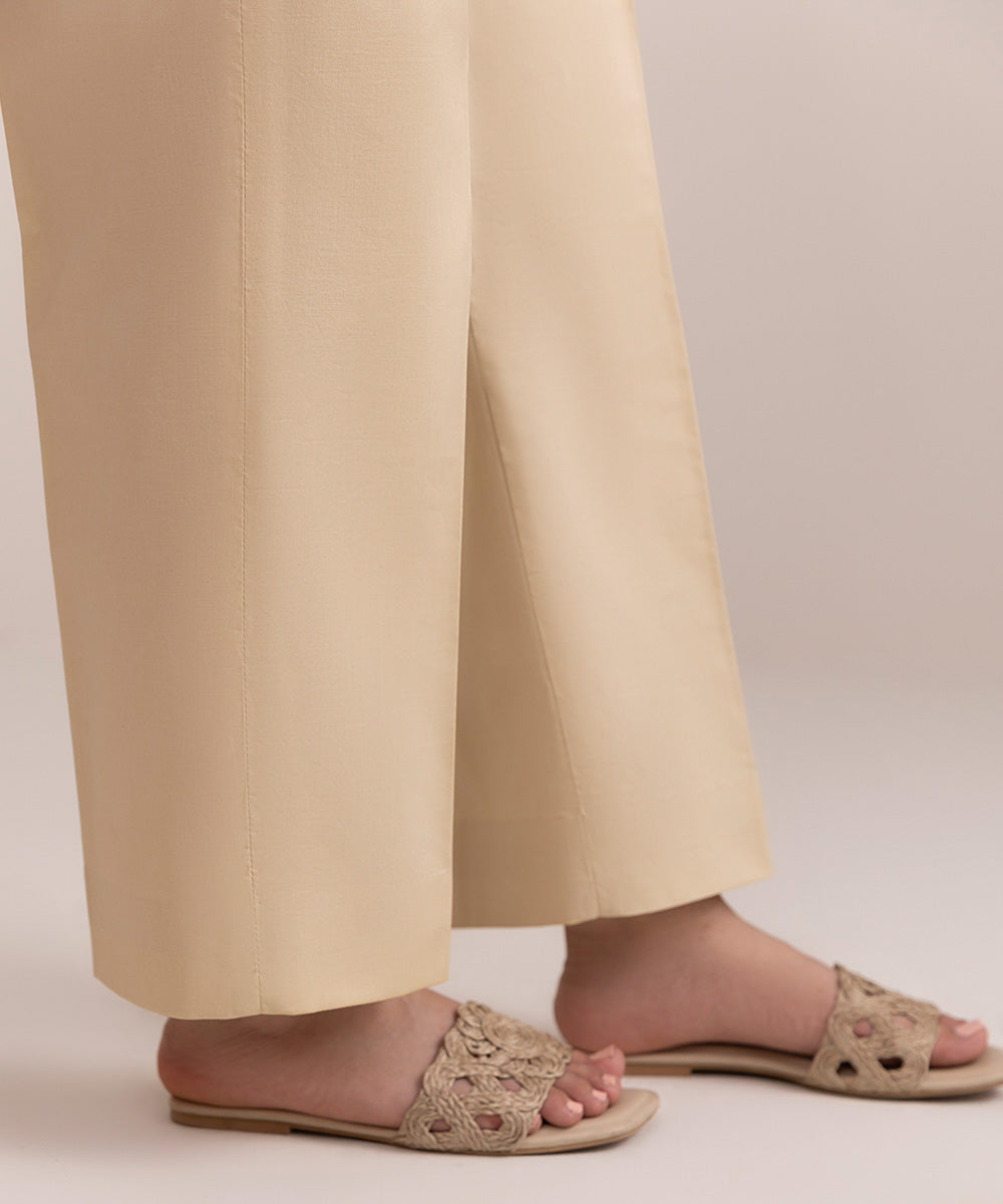 Women's Unstitched Cambric Printed Beige Trousers Fabric