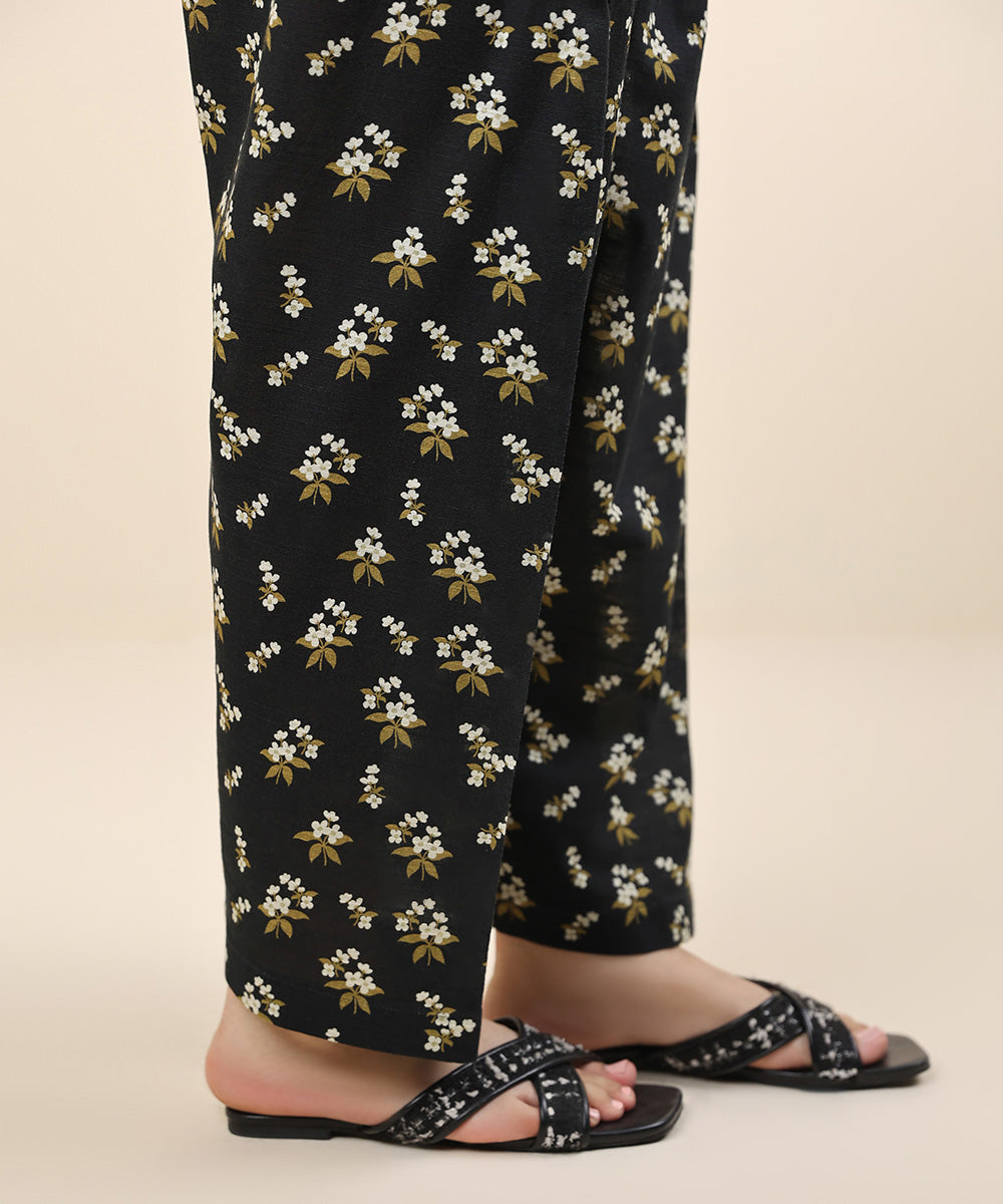 Women's Unstitched Khaddar Black Printed Trousers Fabric 