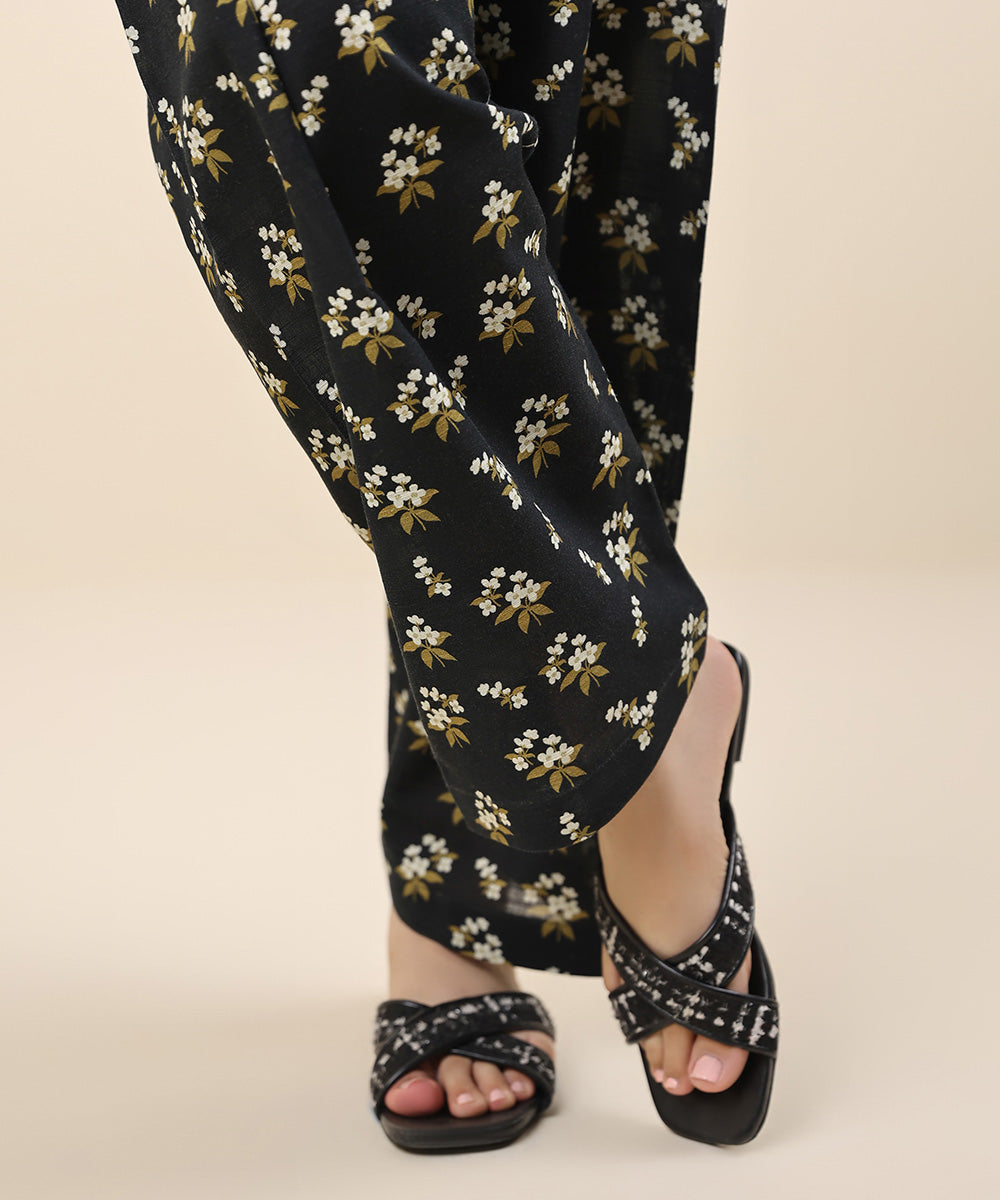 Women's Unstitched Khaddar Black Printed Trousers Fabric 