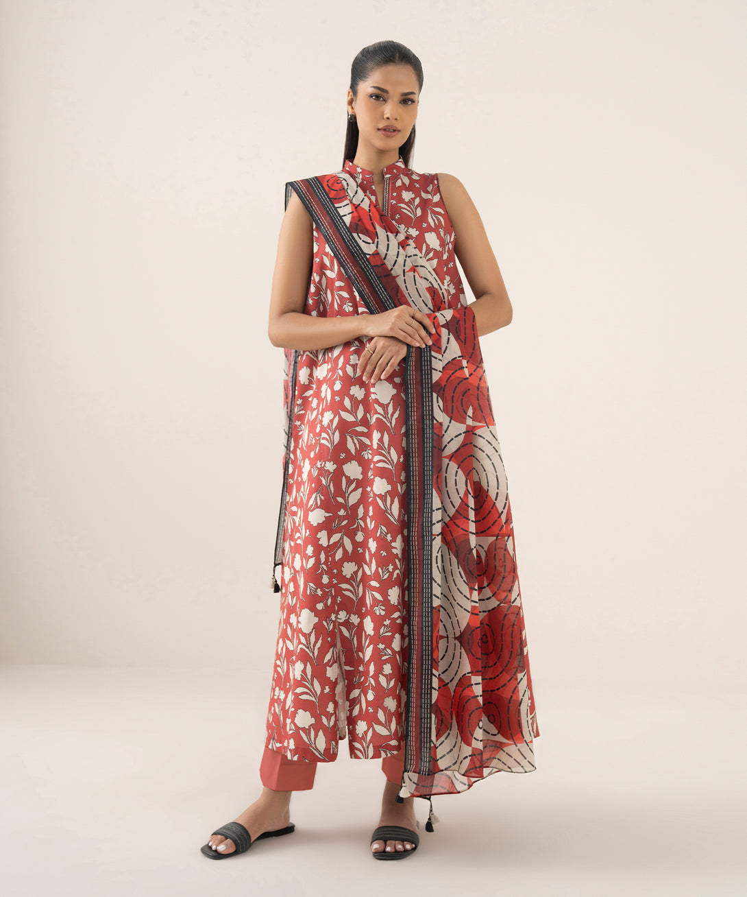 Women's Unstitched Cotton Printed Multi Three Piece Suit