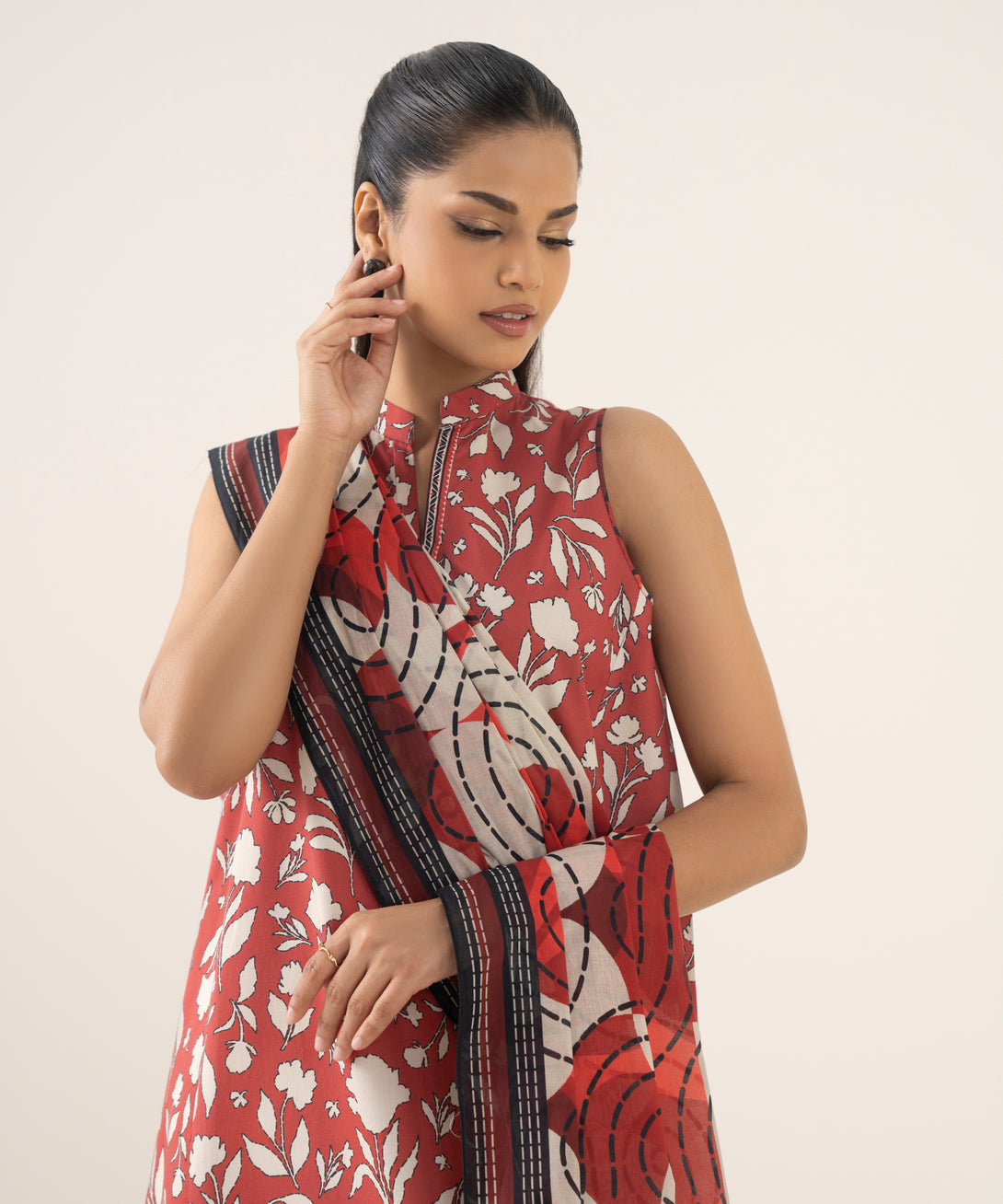 Women's Unstitched Cotton Printed Multi Three Piece Suit