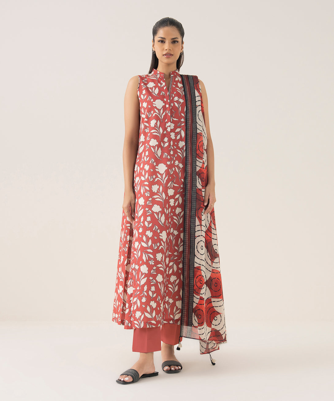 Women's Unstitched Cotton Printed Multi Three Piece Suit