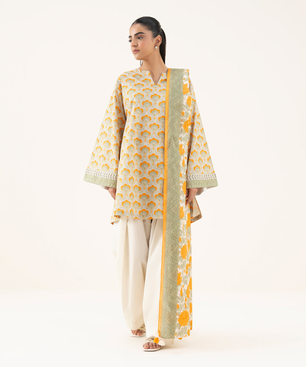 Women's Unstitched Cotton Printed Multi Two Piece Suit