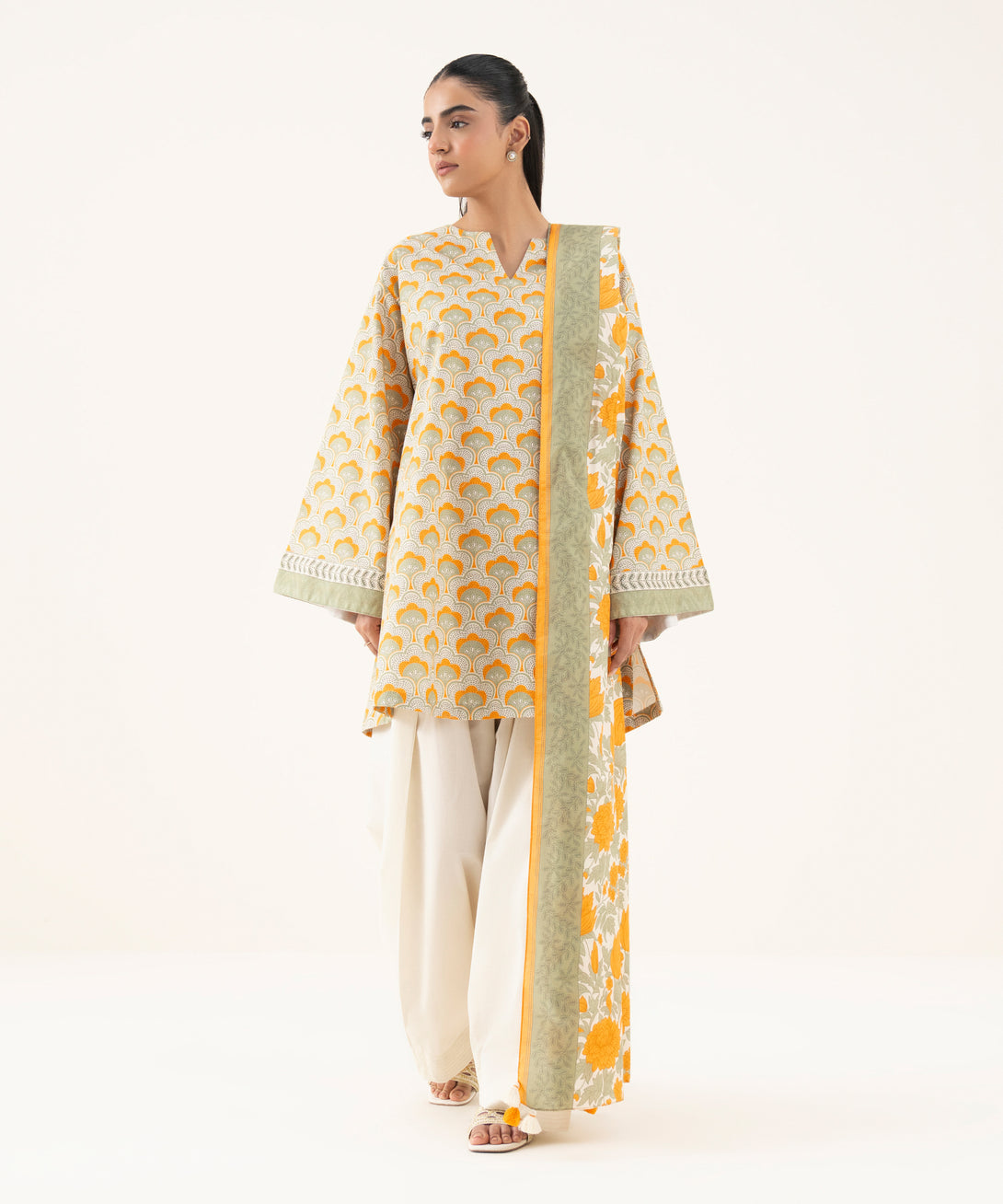 Women's Unstitched Cotton Printed Multi Two Piece Suit