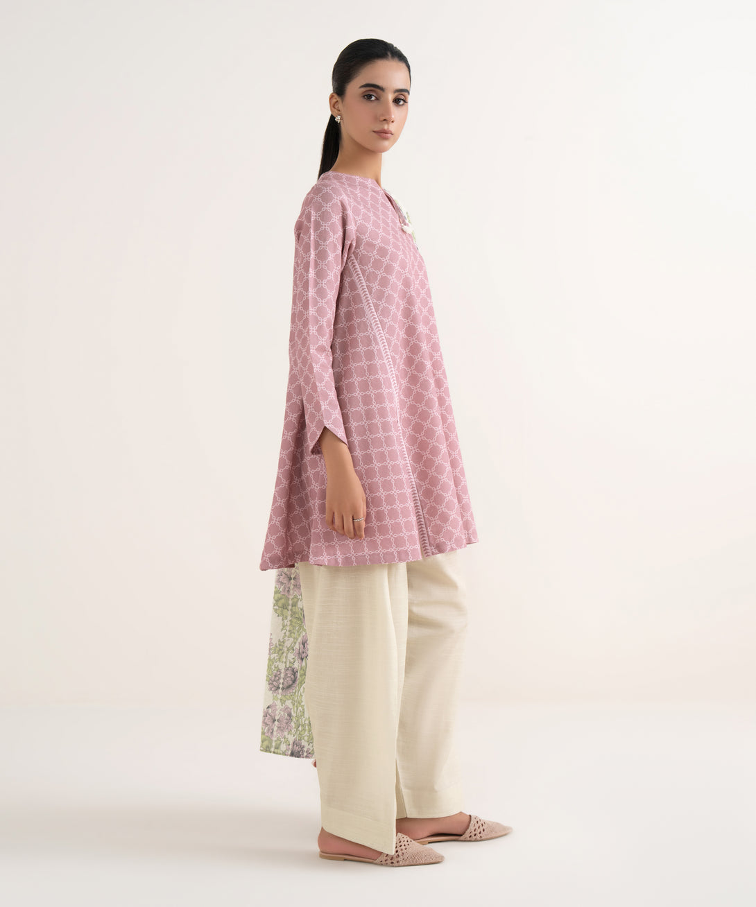 Women's Unstitched Light Khaddar Printed Pink Two Piece Suit