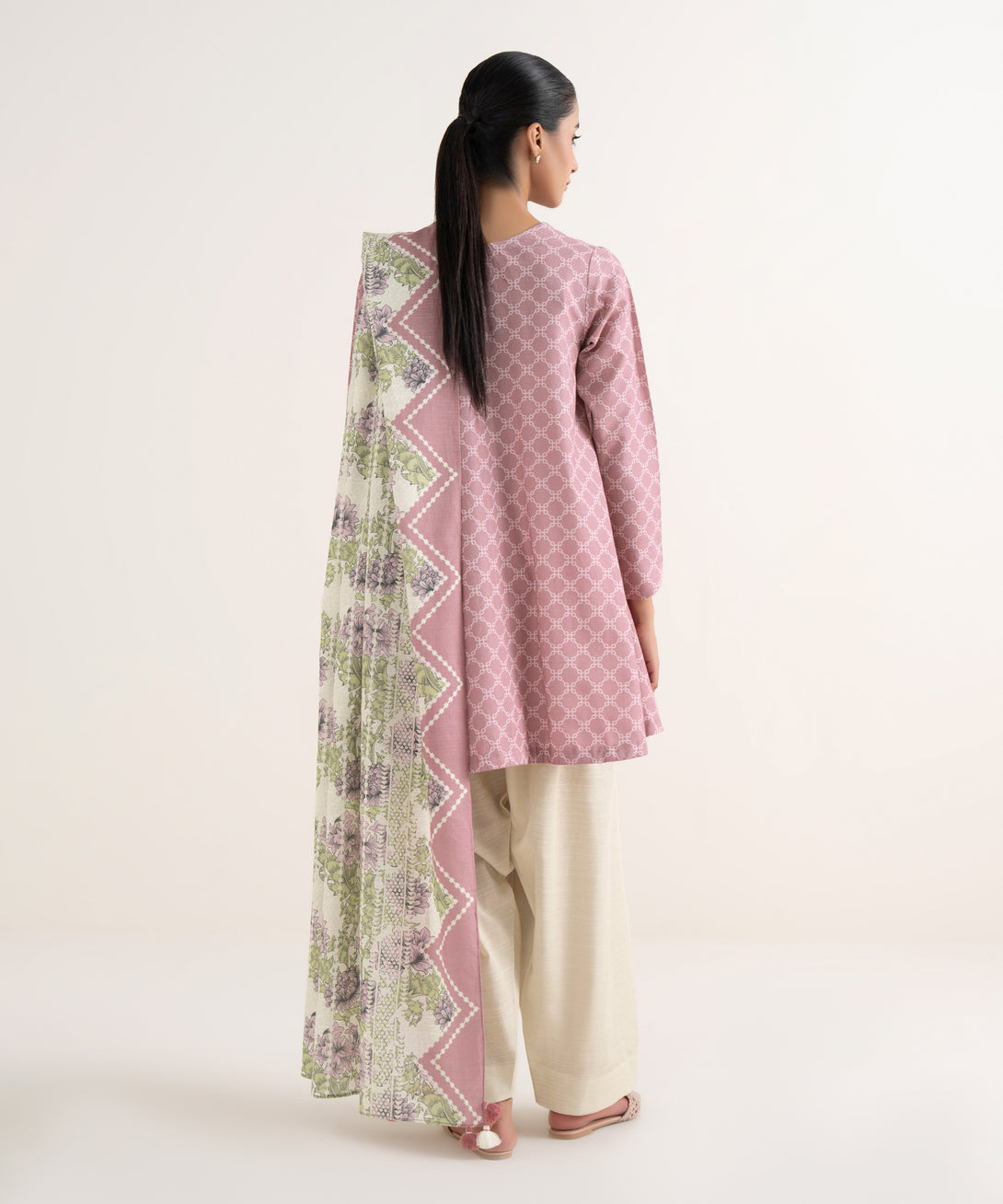 Women's Unstitched Light Khaddar Printed Pink Two Piece Suit