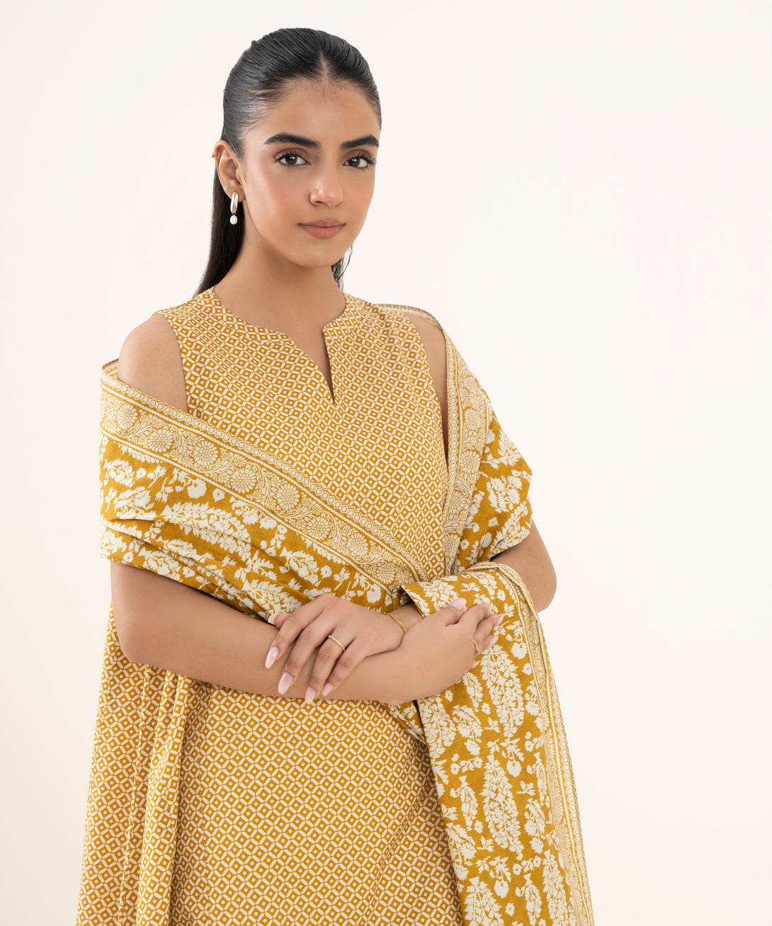 Women's Unstitched Cotton Printed Multi Two Piece Suit