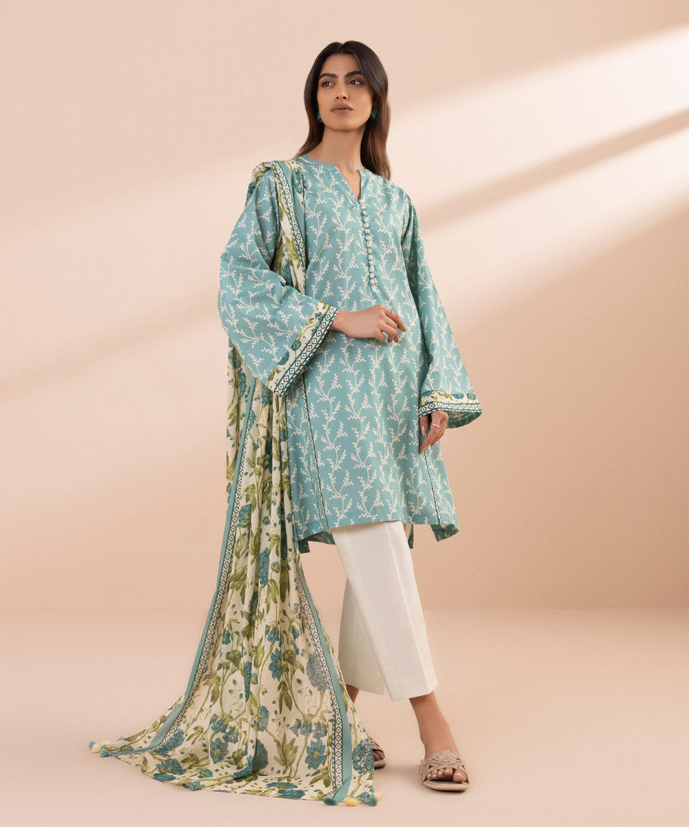 Women's Unstitched Lawn Printed Blue 2 Piece Suit