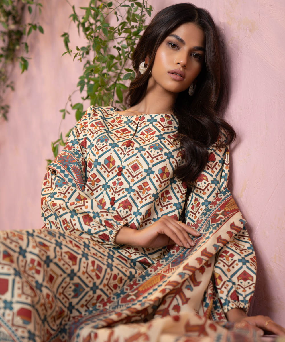 Women's Unstitched Lawn Printed Multi 2 Piece Suit