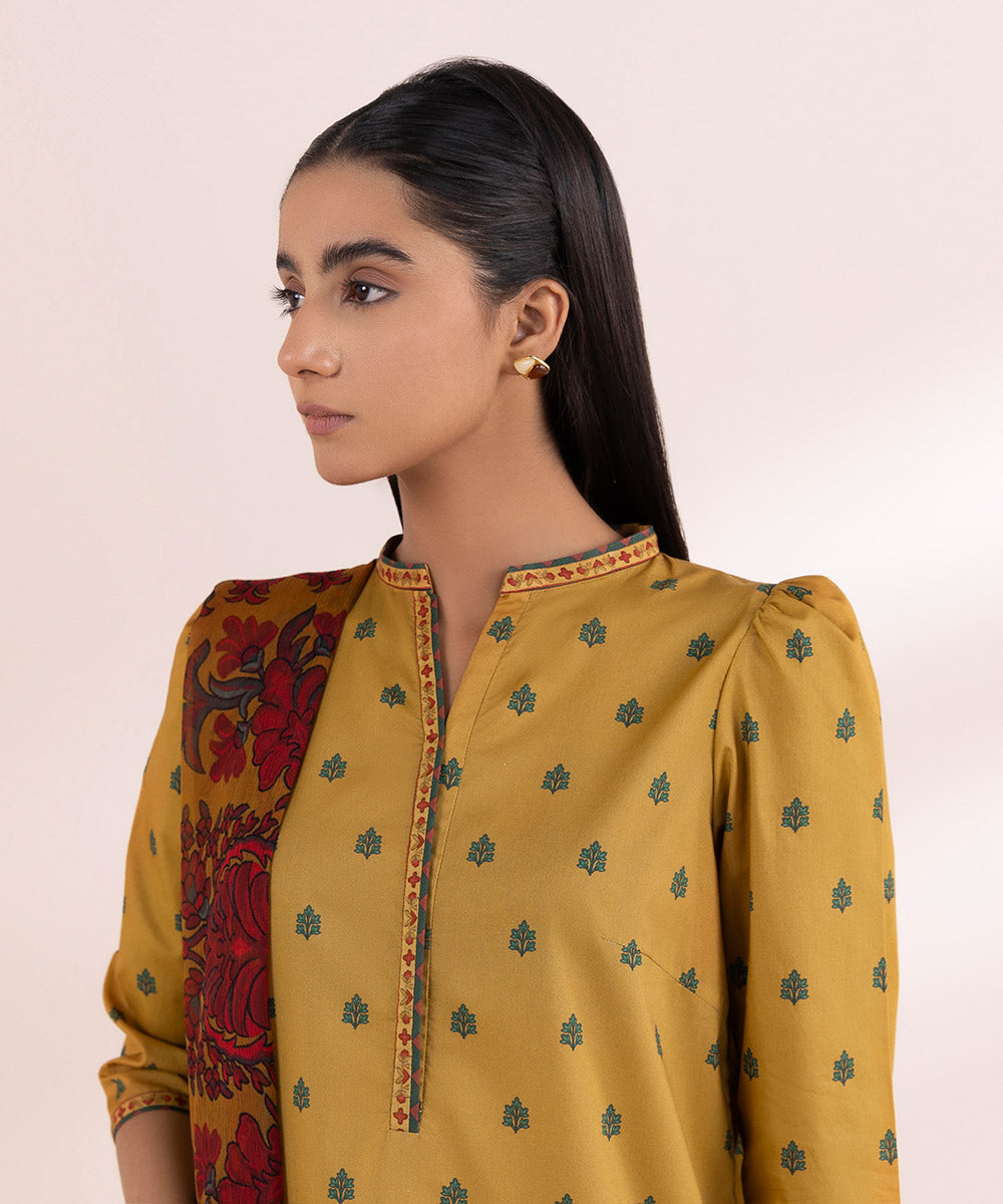 Women's Unstitched Lawn Yellow Printed 3 Piece Suit