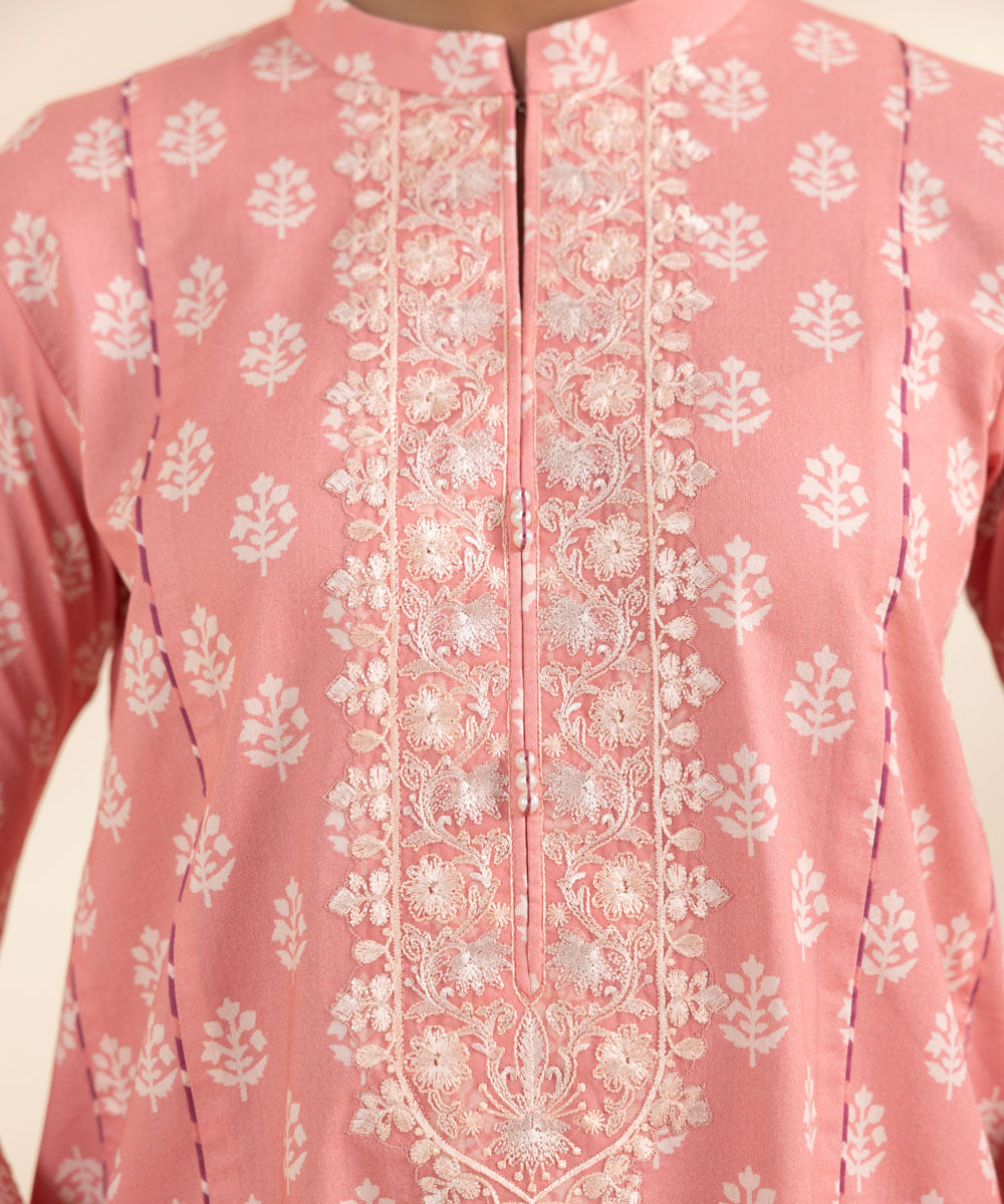 Women's Unstitched Lawn Pink Embroidered 2 Piece Suit