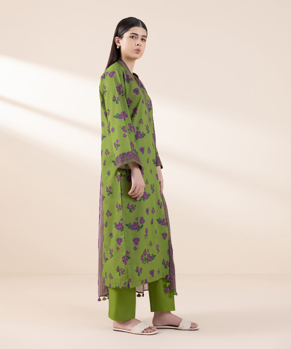 Women's Cambric Printed Green Unstitched 2 Piece Suit