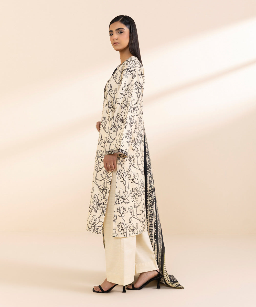 Women's Unstitched Light Khaddar Embroidered White 2 Piece Suit