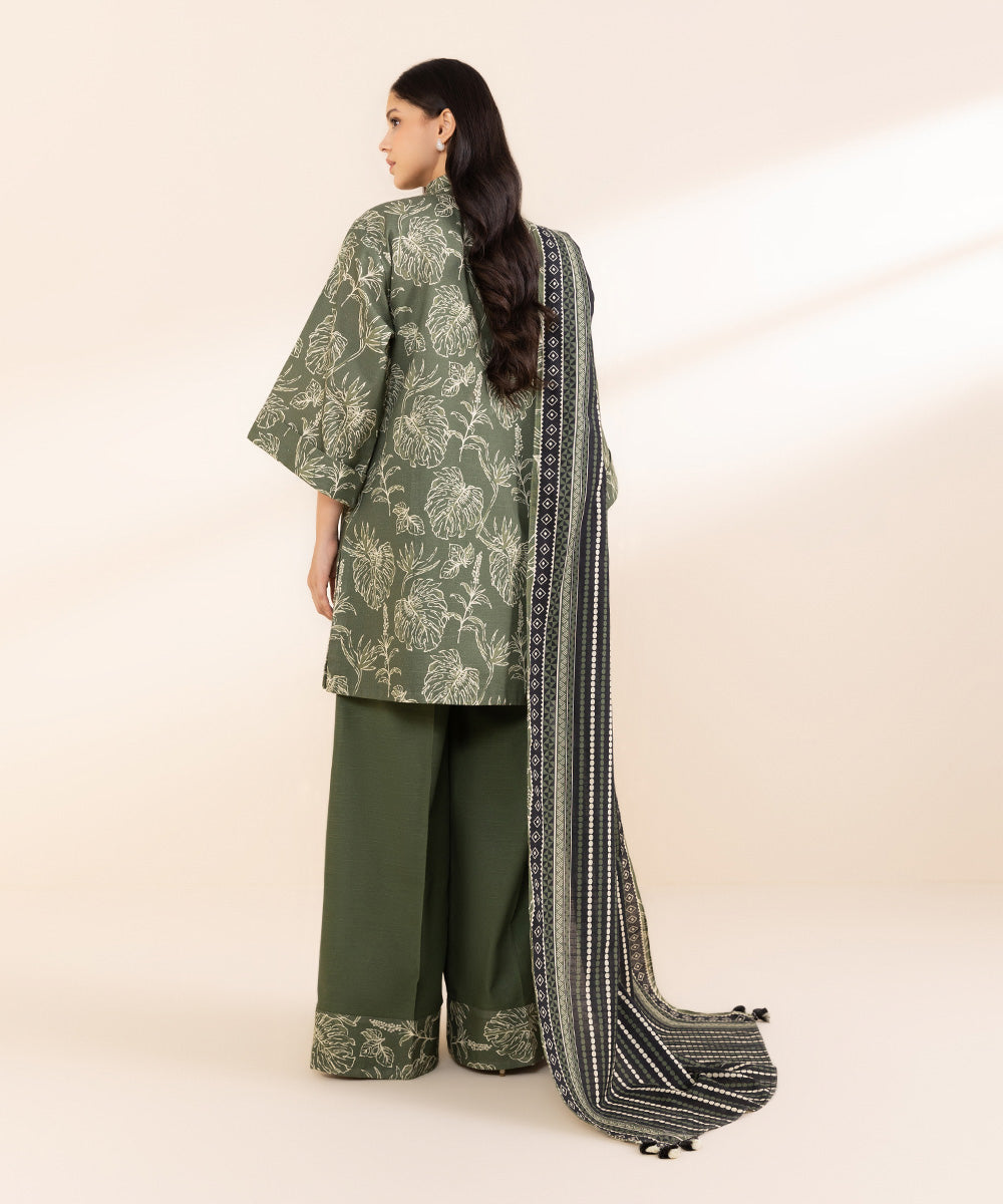 Women's Unstitched Light Khaddar Printed Green 2 Piece Suit