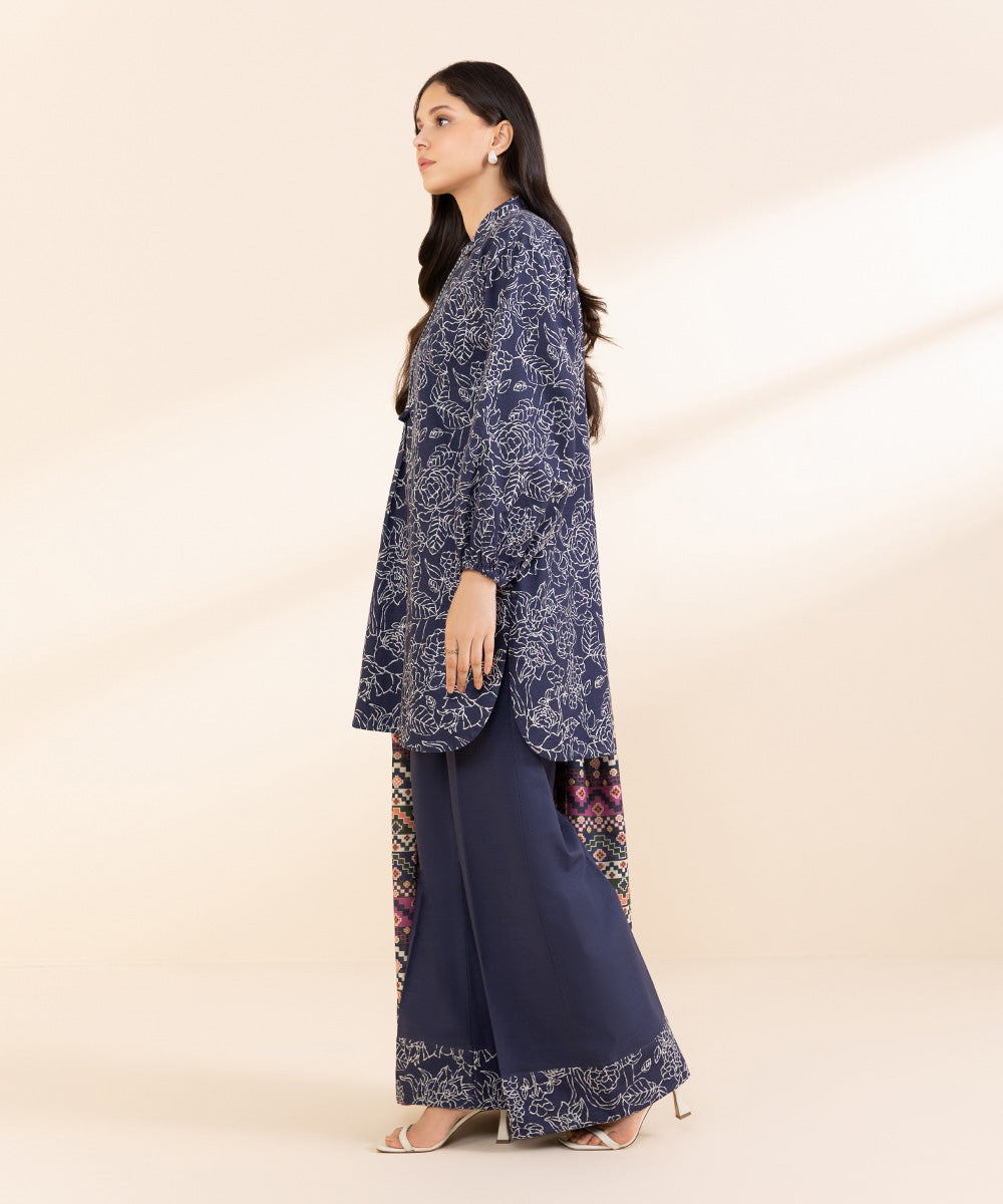 Women's Unstitched Light Khaddar Printed Blue 2 Piece Suit