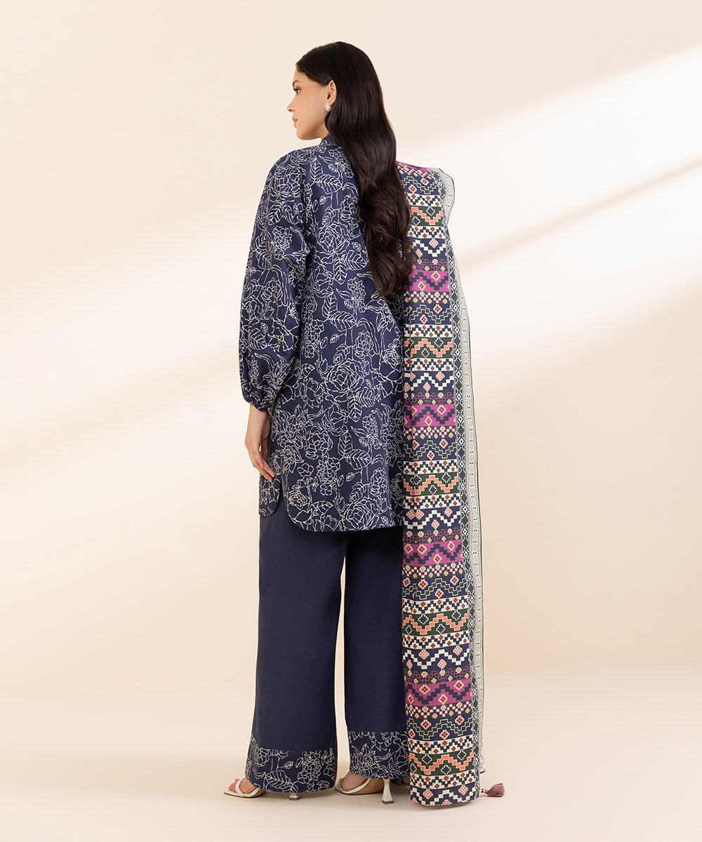 Women's Unstitched Light Khaddar Printed Blue 2 Piece Suit