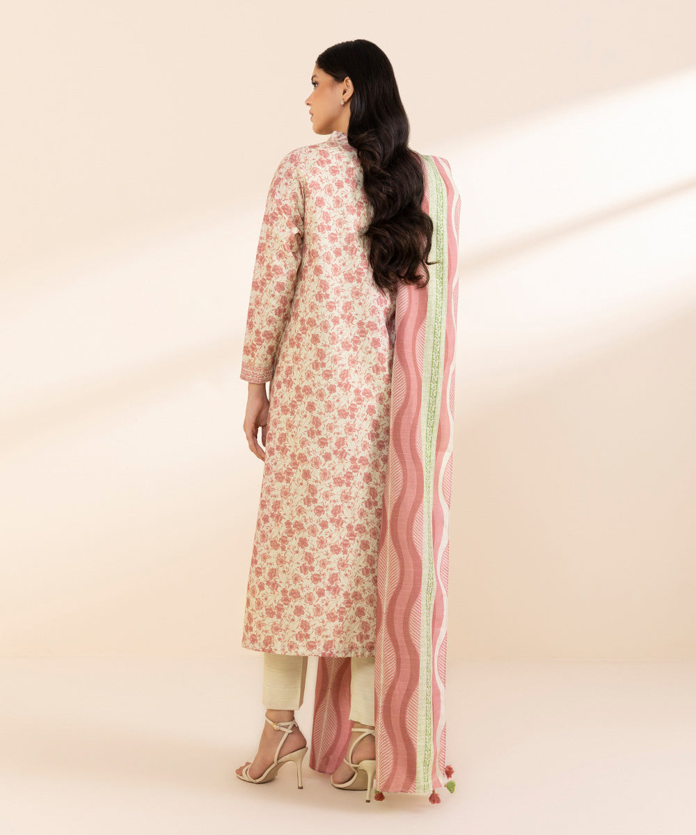 Women's Unstitched Light Khaddar Printed Pink 2 Piece Suit