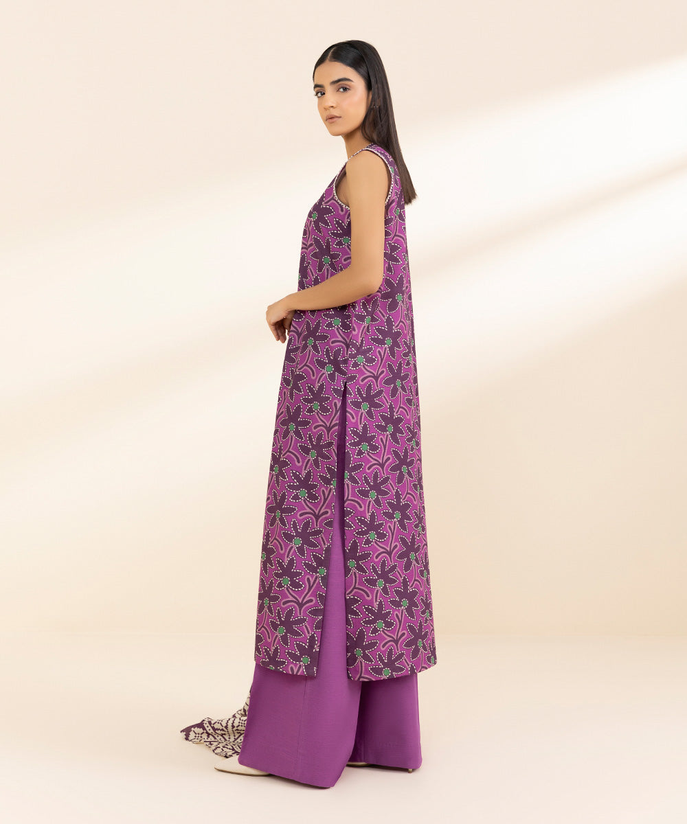 Women's Unstitched Khaddar Printed Purple 2 Piece Suit