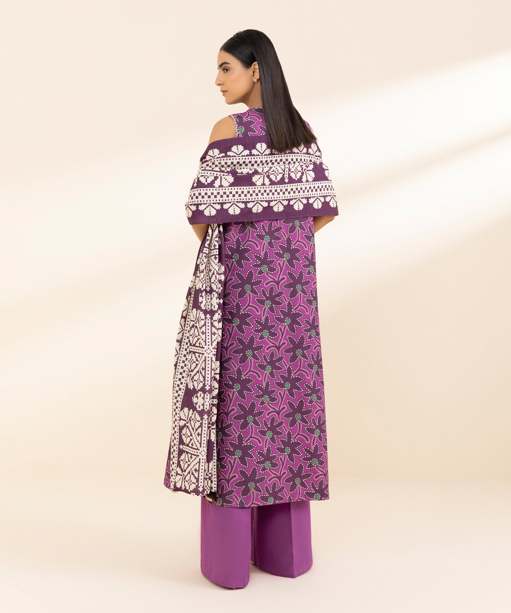 Women's Unstitched Khaddar Printed Purple 2 Piece Suit