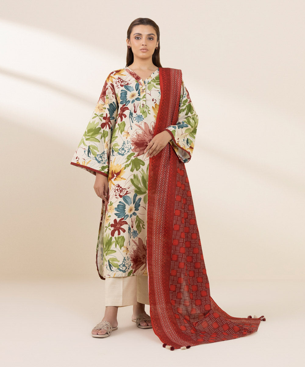 Women's Unstitched Khaddar Printed Multi 2 Piece Suit