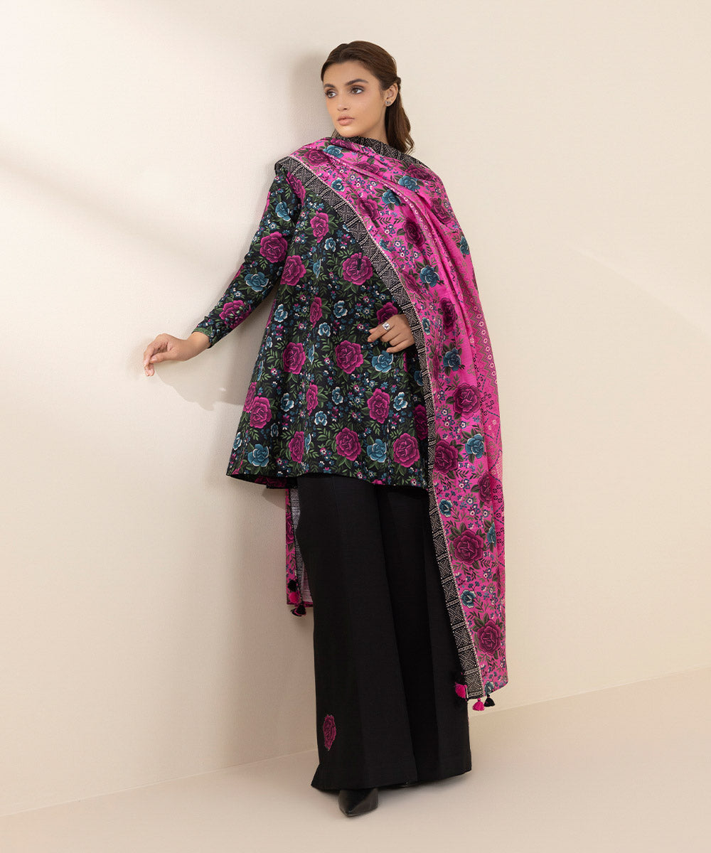 Women's Unstitched Khaddar Printed Multi 2 Piece Suit