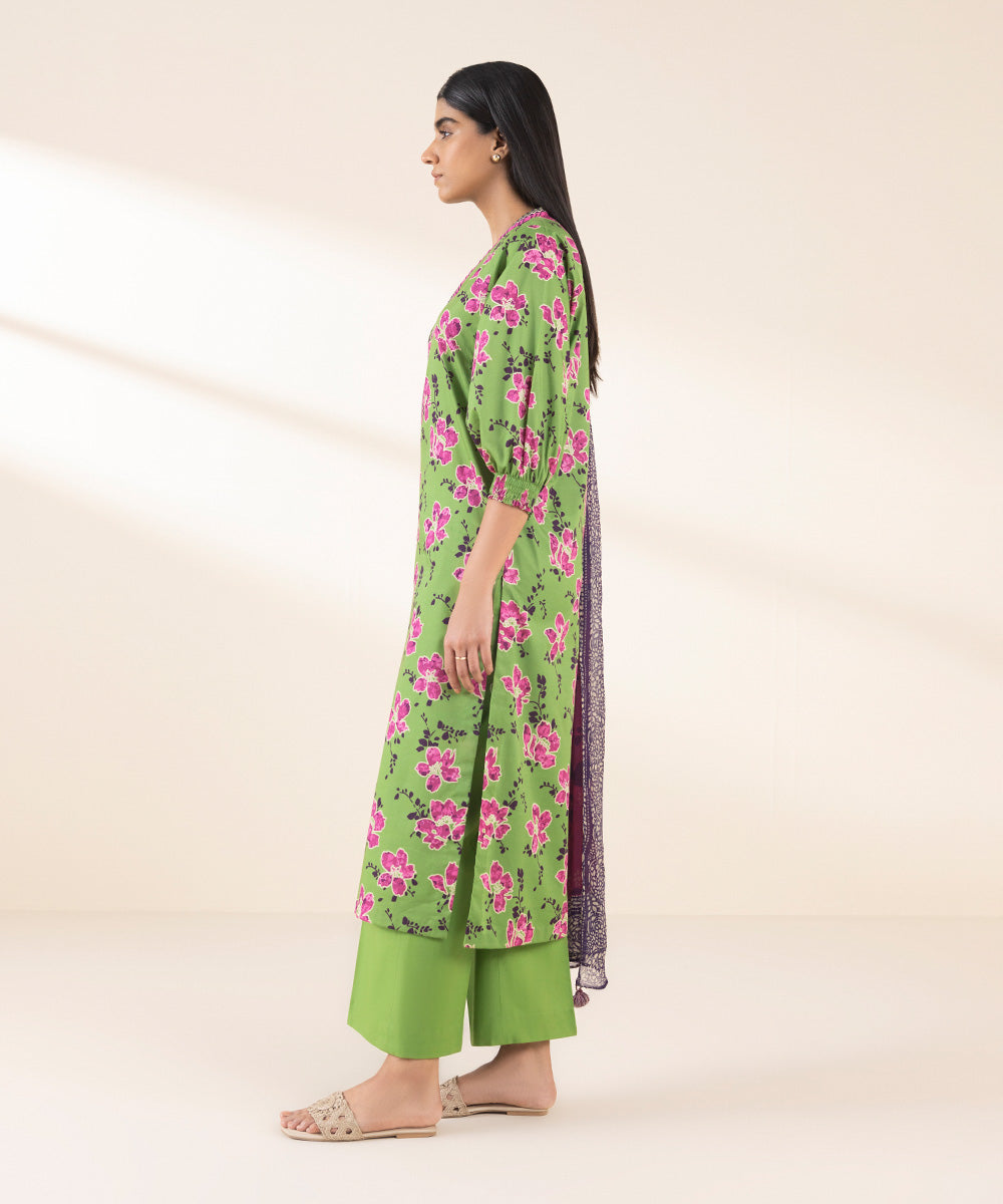 Women's Unstitched Lawn Printed Green 2 Piece Suit