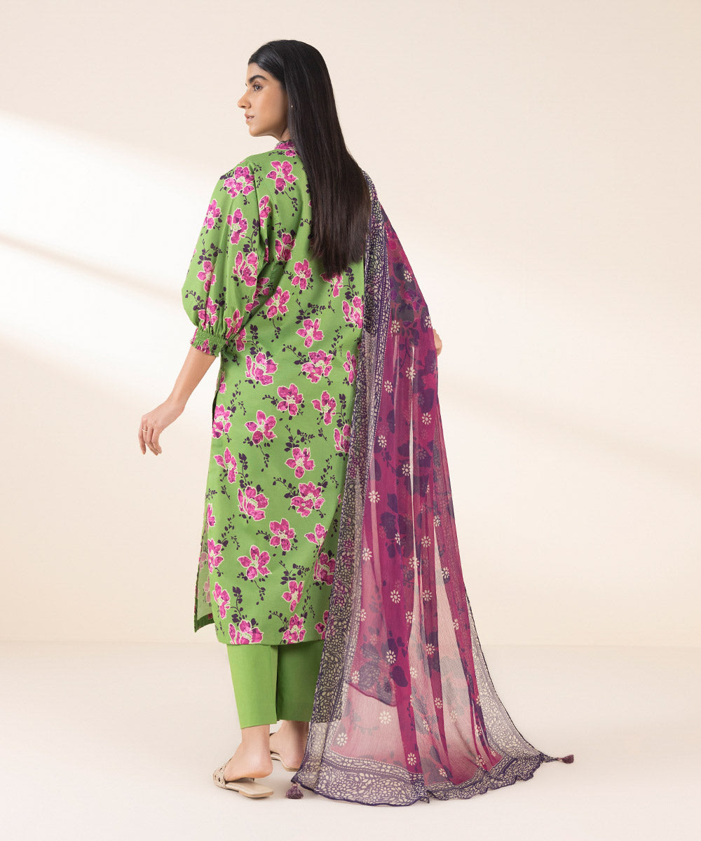 Women's Unstitched Lawn Printed Green 2 Piece Suit