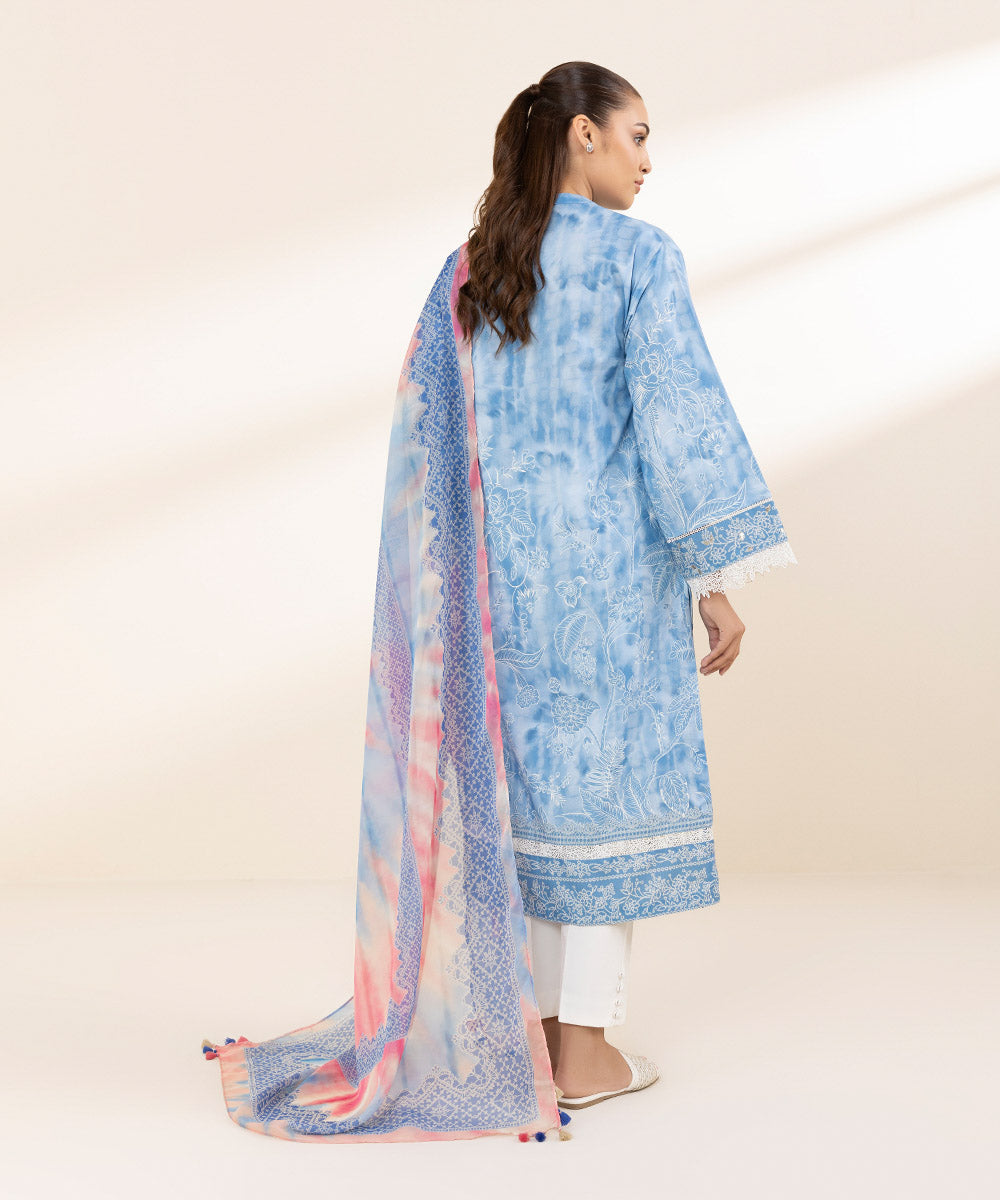 Unstitched Women's Printed Lawn Blue Two Piece Suit 