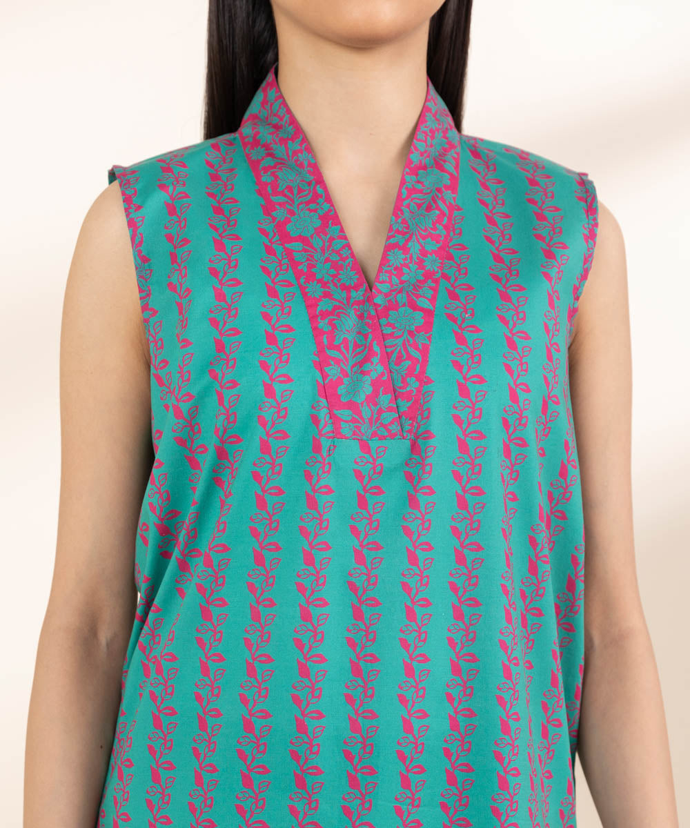 Unstitched Women's Printed Lawn Green Shirt Dupatta