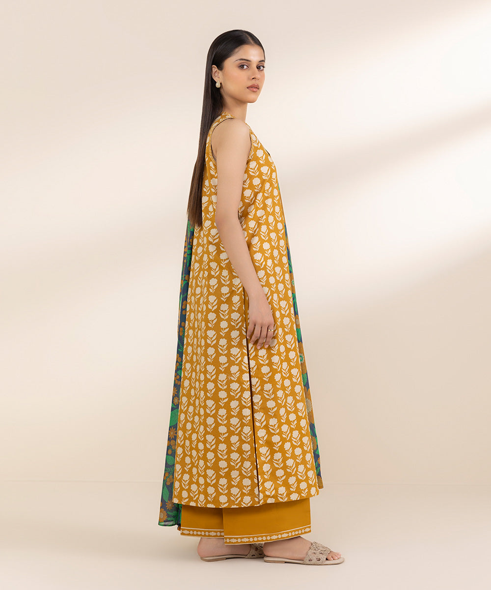 Unstitched Women's Printed Lawn Yellow Shirt Dupatta