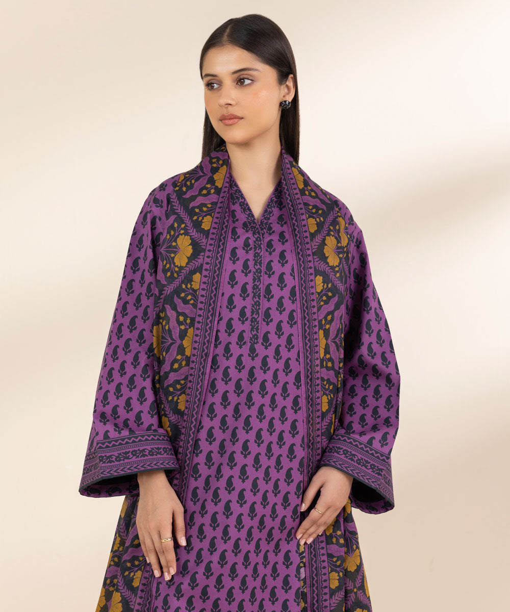 Unstitched Women's Printed Lawn Purple Shirt Dupatta