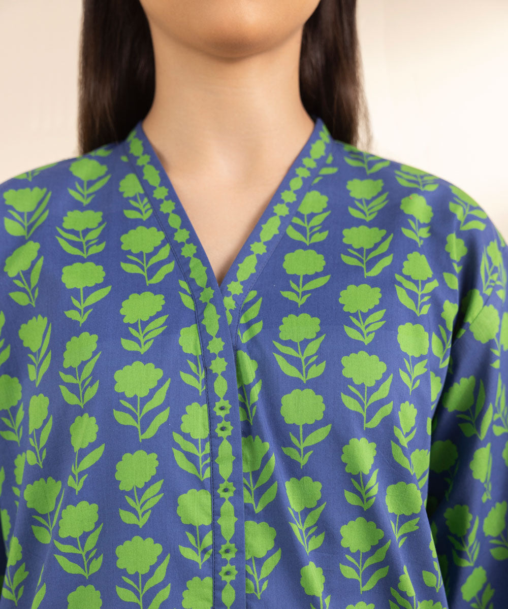 Unstitched Women's Printed Lawn Blue Shirt Dupatta
