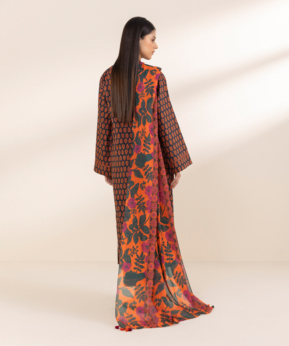 Unstitched Women's Printed Lawn Black Shirt Dupatta