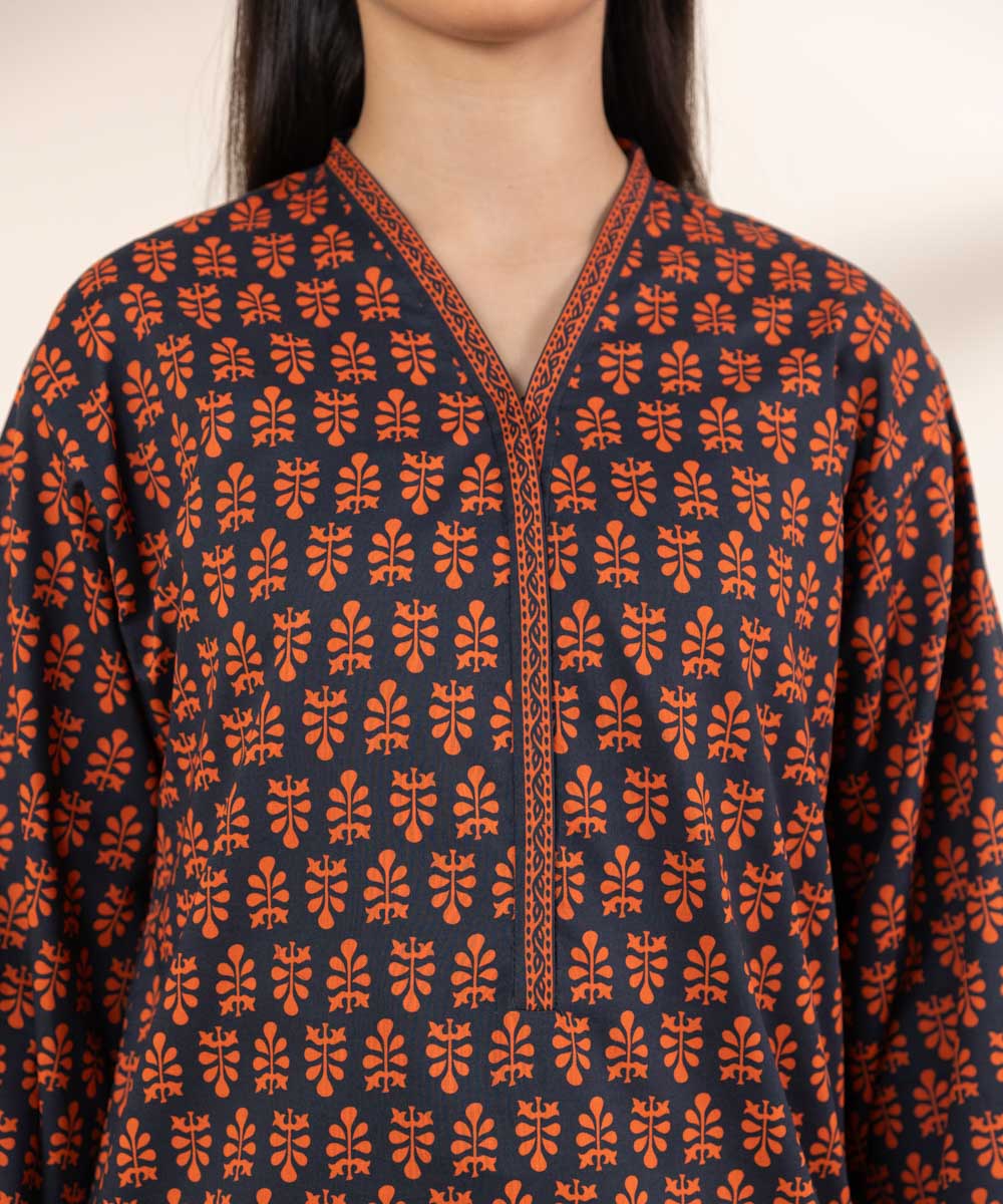 Unstitched Women's Printed Lawn Black Shirt Dupatta