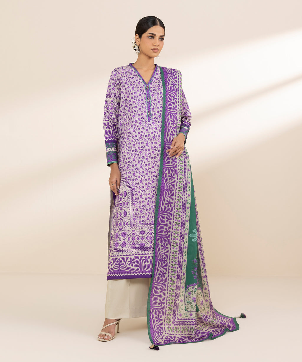 Women's Unstitched Lawn Printed Purple 2 Piece Suit