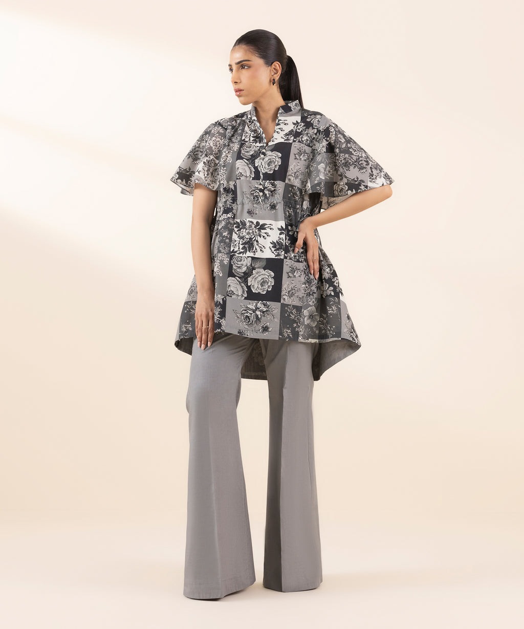 Women's Unstitched Lawn Printed Grey 2 Piece Suit