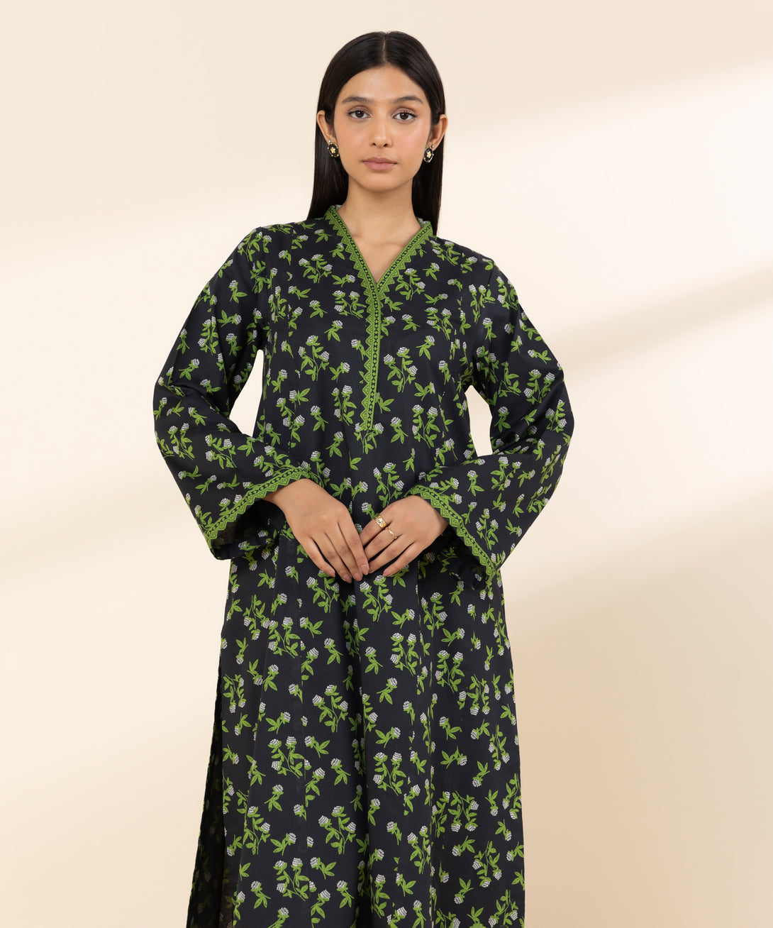 Women's Unstitched Lawn Printed Black 2 Piece Suit
