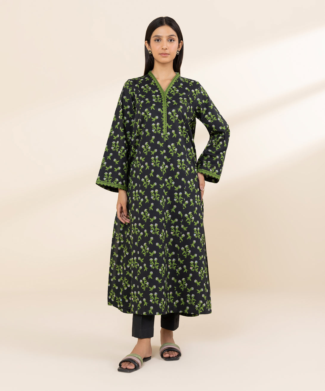 Women's Unstitched Lawn Printed Black 2 Piece Suit
