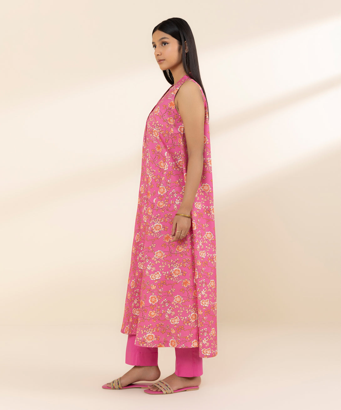 Women's Unstitched Lawn Printed Pink 2 Piece Suit