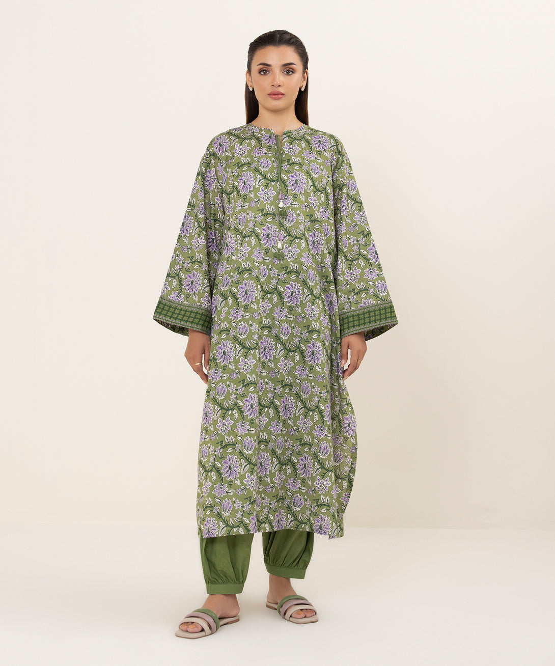 Women's Unstitched Lawn Printed Green 2 Piece Suit