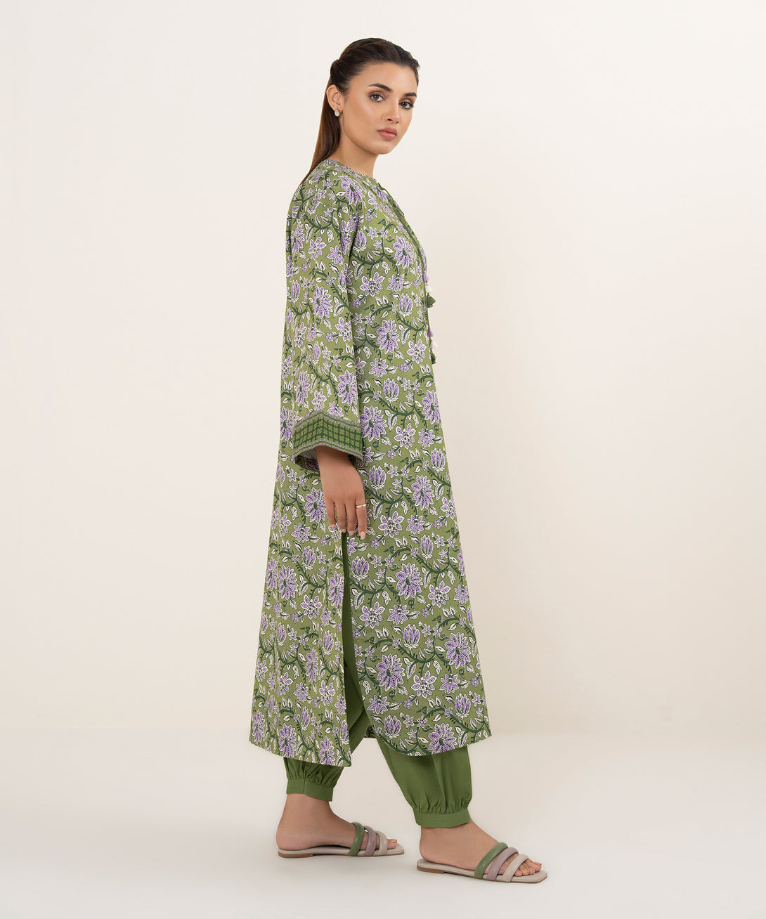 Women's Unstitched Lawn Printed Green 2 Piece Suit