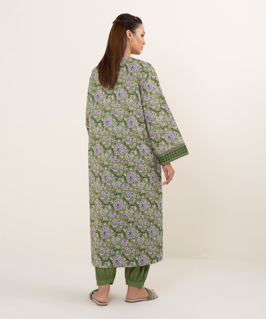 Women's Unstitched Lawn Printed Green 2 Piece Suit