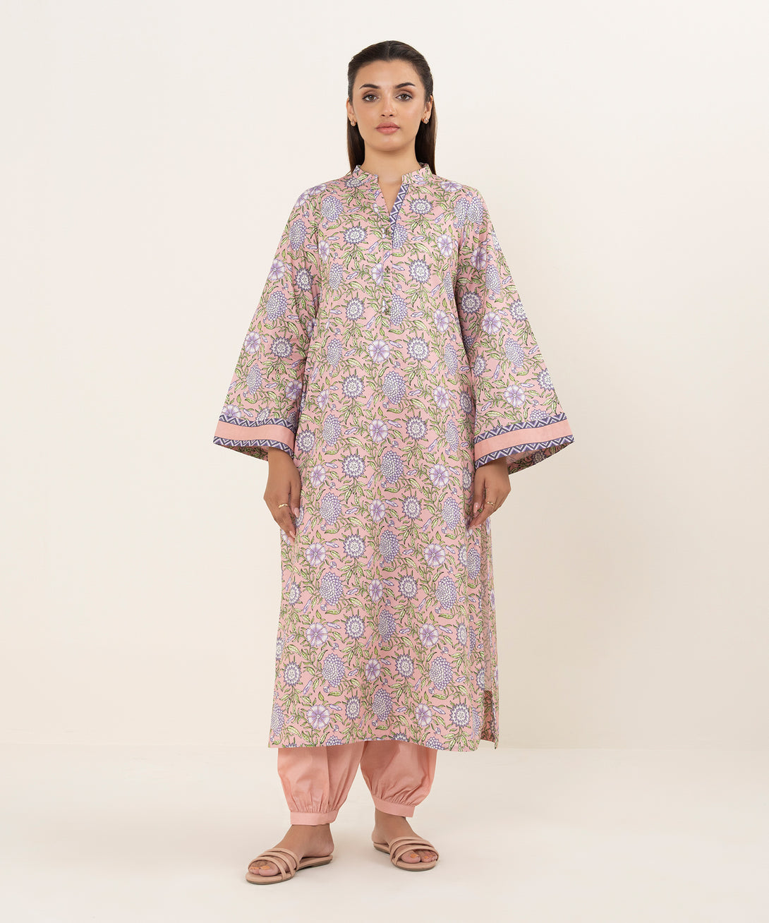 Women's Unstitched Lawn Printed Pink 2 Piece Suit