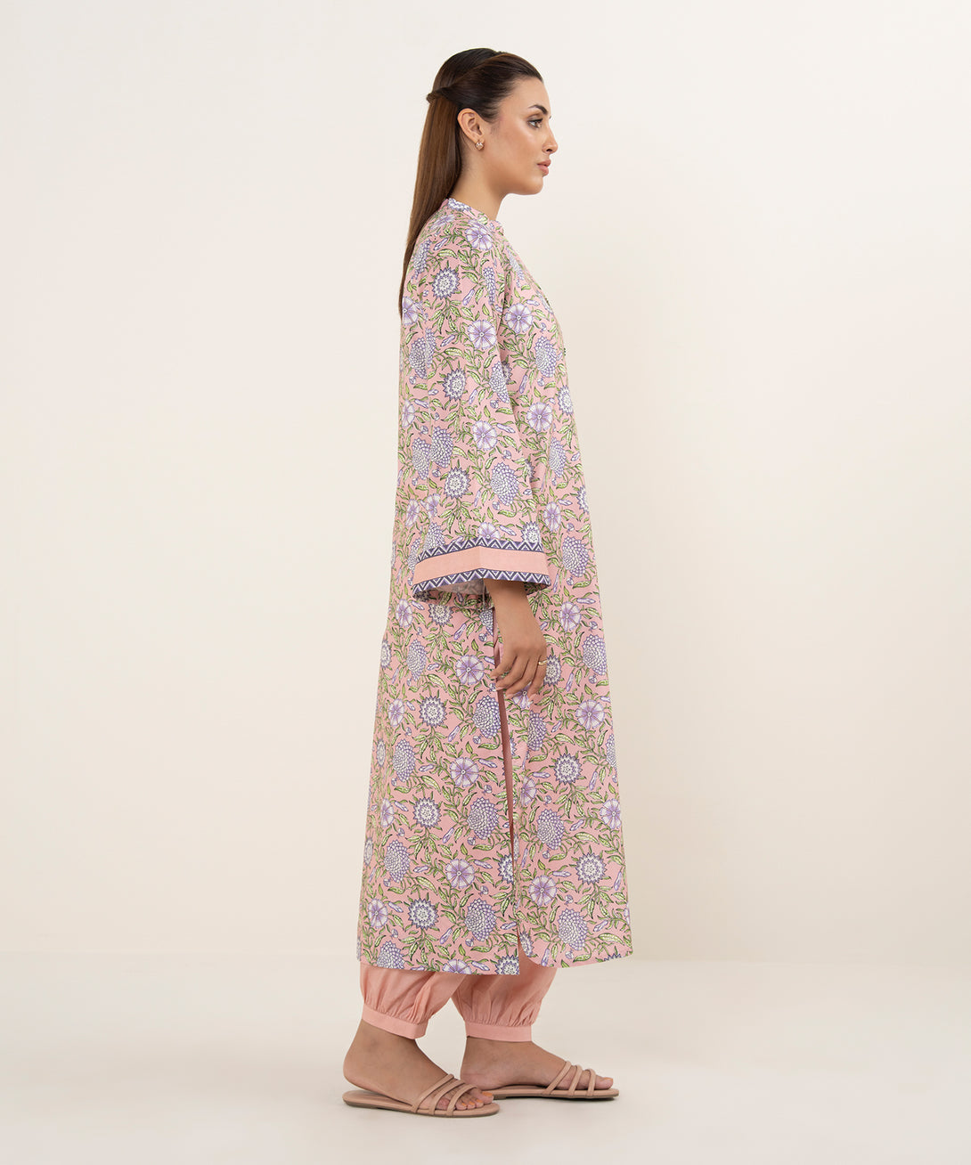 Women's Unstitched Lawn Printed Pink 2 Piece Suit