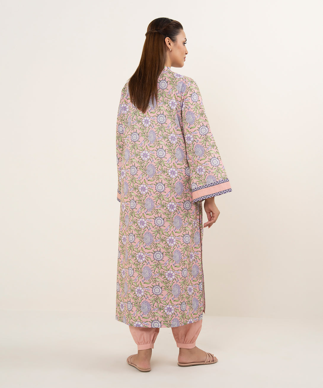 Women's Unstitched Lawn Printed Pink 2 Piece Suit