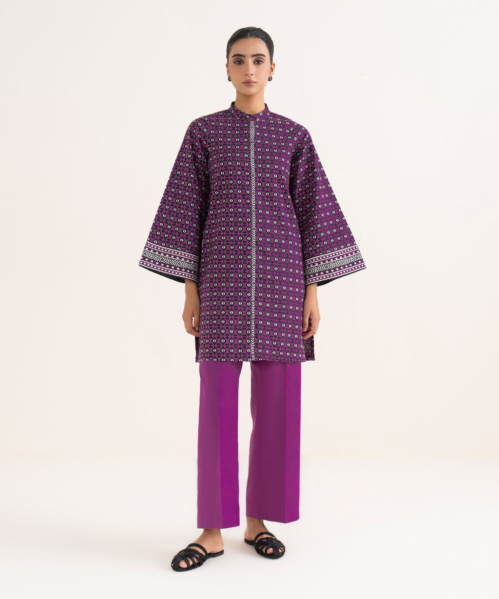 Women's Unstitched Light Khaddar Printed Magenta Two Piece Suit